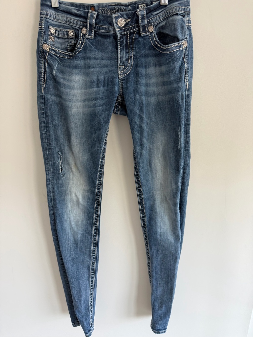 Miss Me Signature Rise Skinny Jeans Womens 28 Embellished Cross Rhinestone Y2K